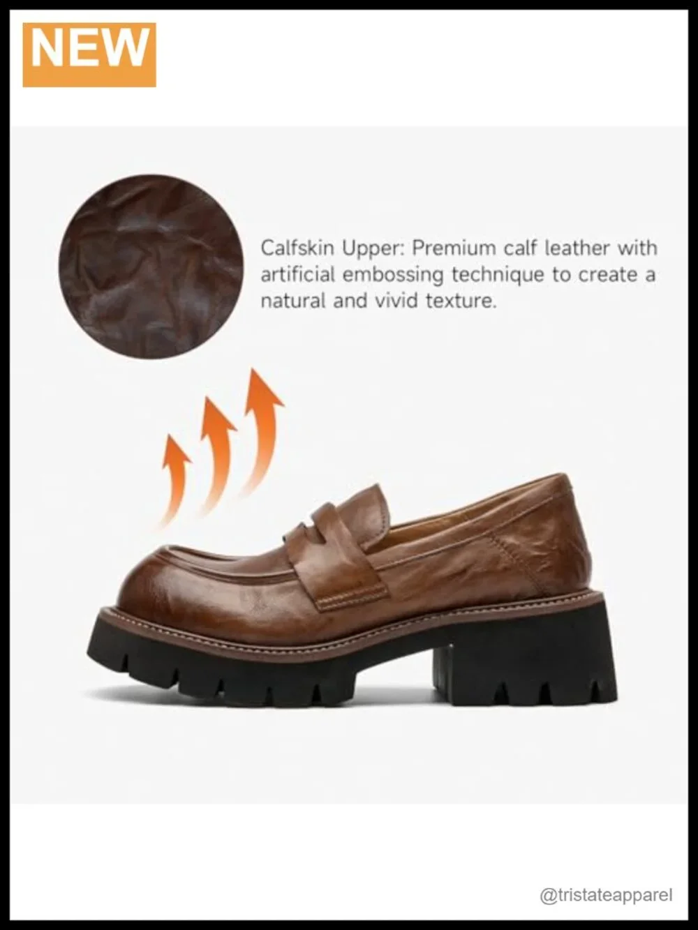 Women's Chunky Platform Loafers Leather Slip-On Dress Shoes Round Toe